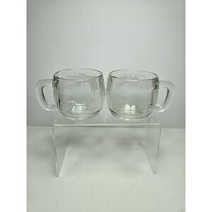 Vintage Nestle Nescafé World Globe Mug Etched Glass Lot Of 2